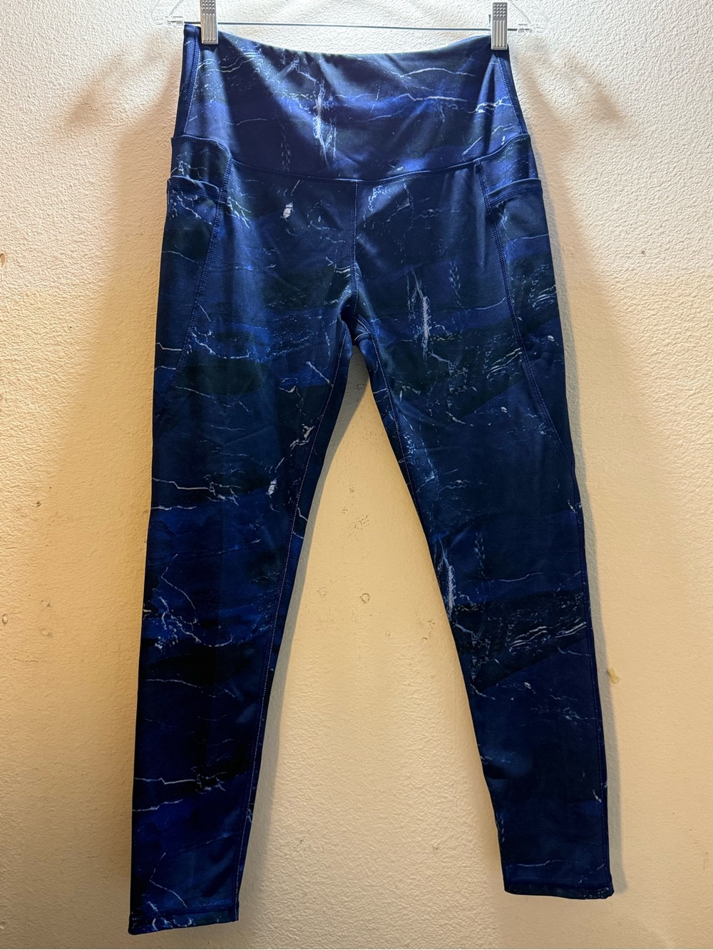 Girls Marble-Print Navy Active Leggings